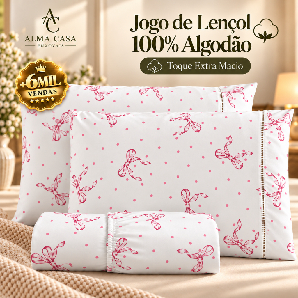 Jogo de Lençol 3 Peças 180 Fios 100% Algodão