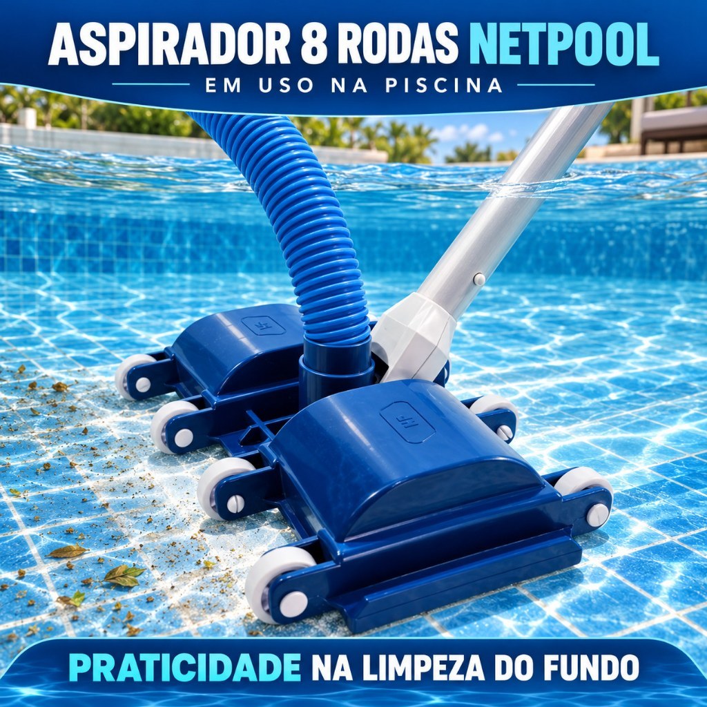 Aspirador 8 Rodas para Piscina – Limpador Manual de Fundo com Rodinhas — imagem 2 de 2