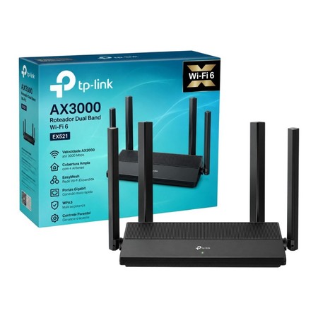 Roteador Wireless Tp Link Ex521 Wifi 6 Ax3000 3000Mbps Dual Band 2 4Ghz 5Ghz Portas Gigabit
