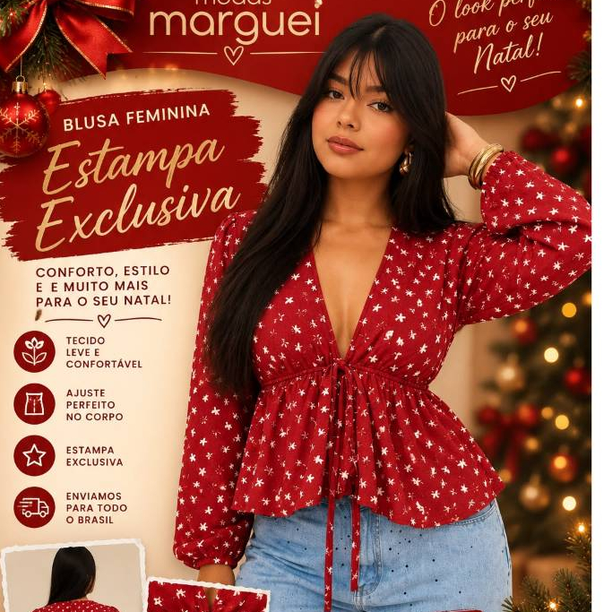 Blusa Feminina bata com decote V natal com babado pra Festa Moda evento | Moda feminina | tecido leve |moda elegante