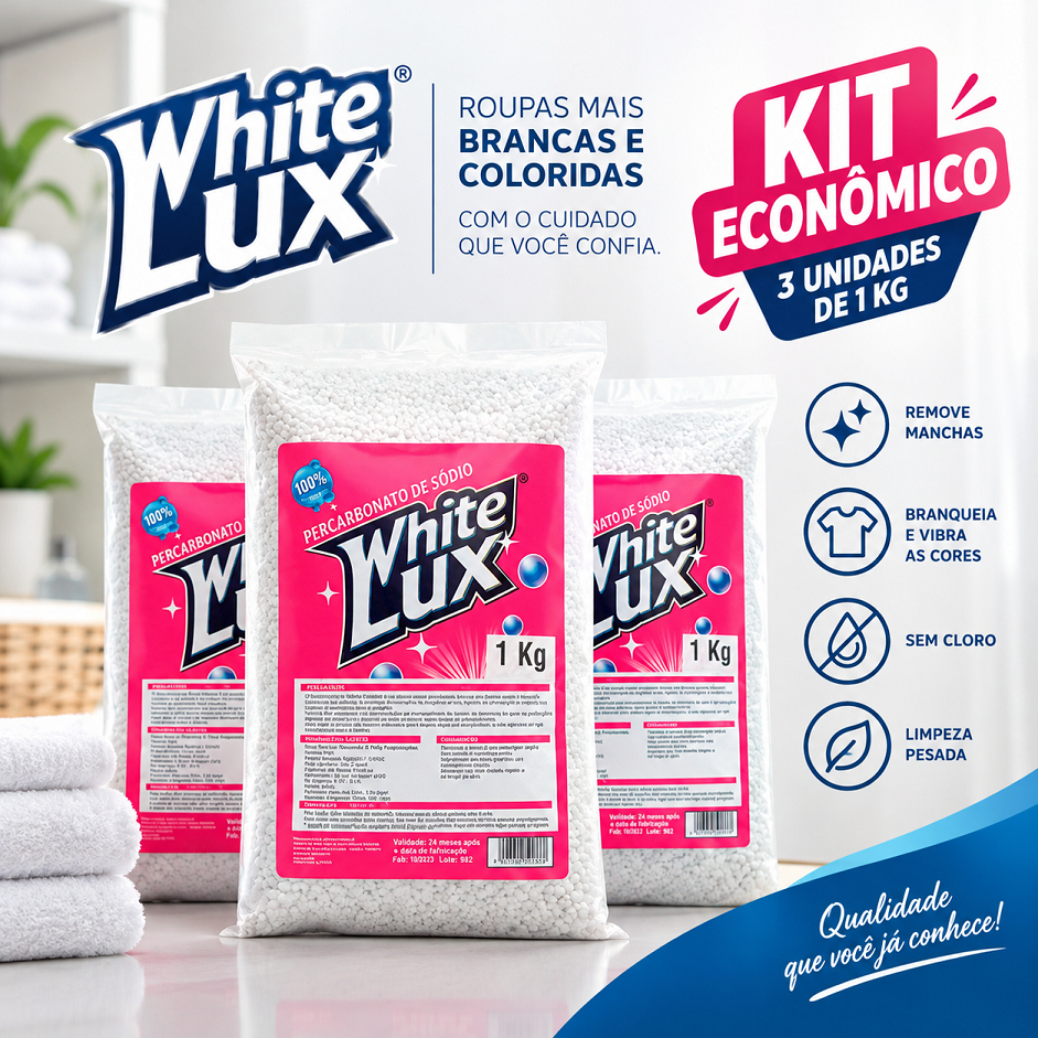 PERCARBONATO DE SÓDIO 500g, 1kg,  2 kg  e 3 kg  WHITELUX | 100% PURO