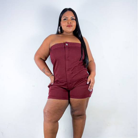 Macaquinho Julia Jeans Disponivel do 46 ao 56 Tomara Que Caia Curto Feminino Jeans S/ Elastano Envio Imediato — imagem 2 de 2