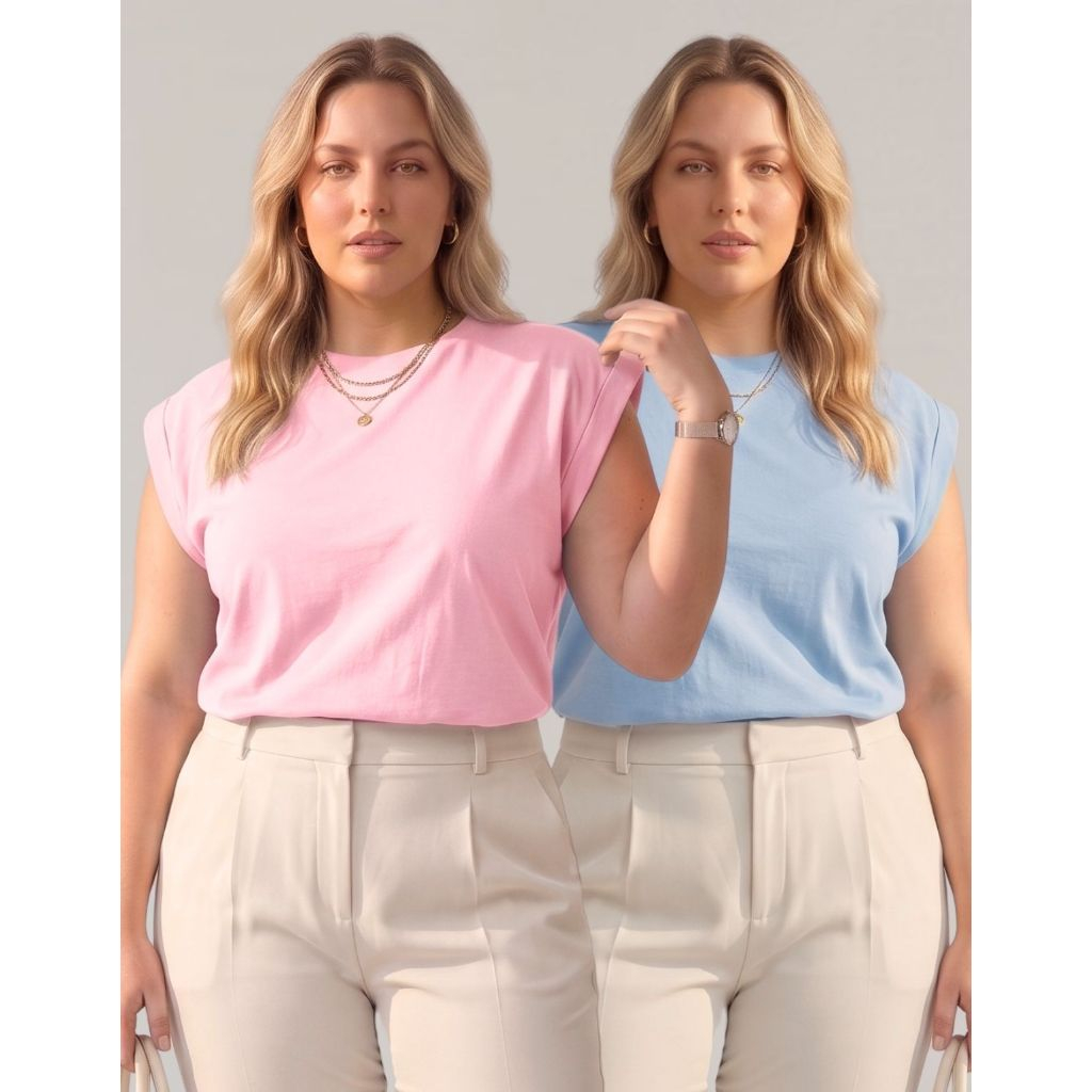 Kit 2 Camisetas Regatas Muscle Tee Plus Size 100% Algodão Blusa Soltinha Manga Machão Feminina