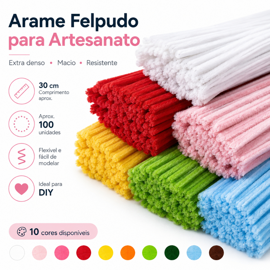 🔥【8mm Alta Densidade】Arame de Chenille 30cm, Varinha de Fio Grosso para Artesanato DIY, Não Solta Pelos