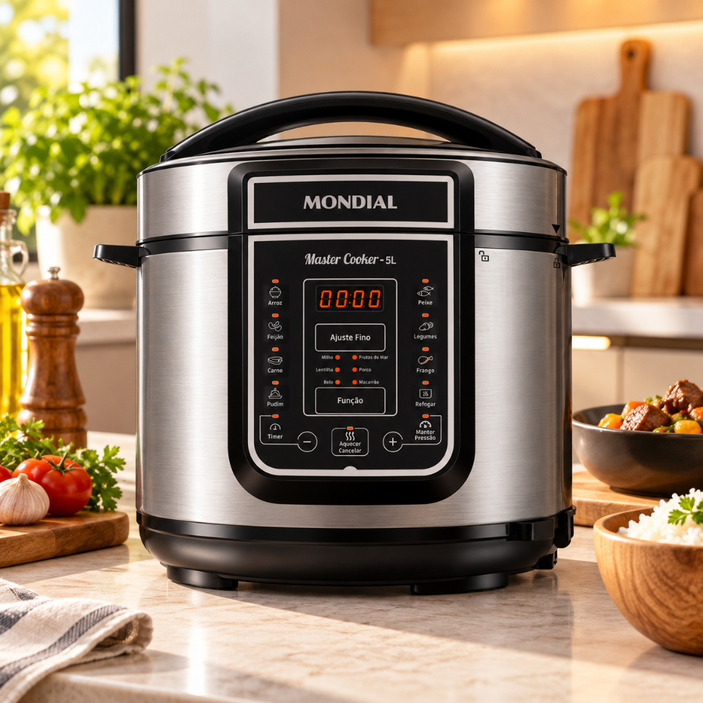 Panela de Pressão Elétrica Digital 5L Mondial Preto/Inox 900W - PE-38