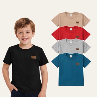 Kit com 5 Camisetas Básicas Infantil para Meninos Confortável e Coloridas Casual Verão- 100% Algodão em Oferta na Shopee
