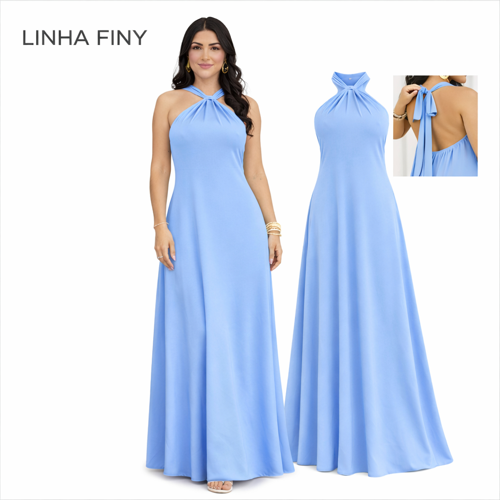 LINHA FINY VESTIDO  LONGO ELEGANTE TECIDO CREPE DUNAS ISIS 001 em Oferta na Shopee