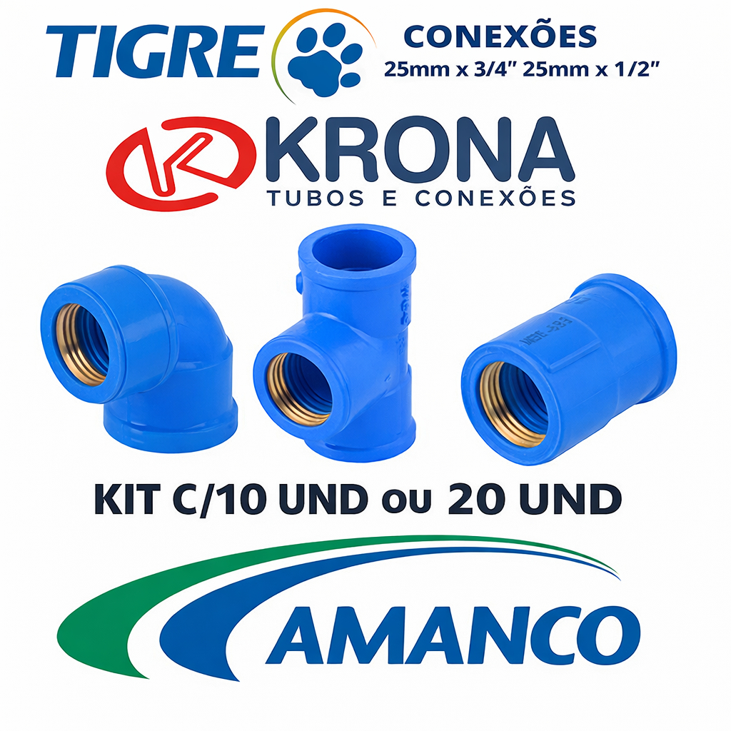 Conexoes de agua (azul) Joelho - cotovelo - luva - tee LR 25 X 3/4 ou 20 X 1/2