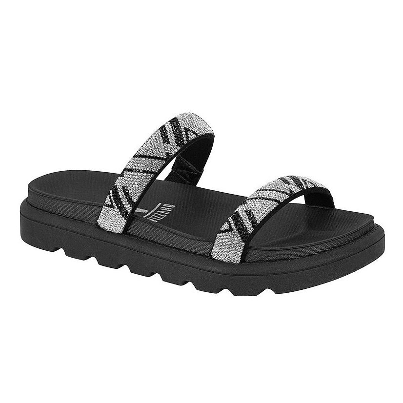 Sandália Papete Feminina Tiras Brilhante Brilho Leve Confortável Anatômica Vizzano Original