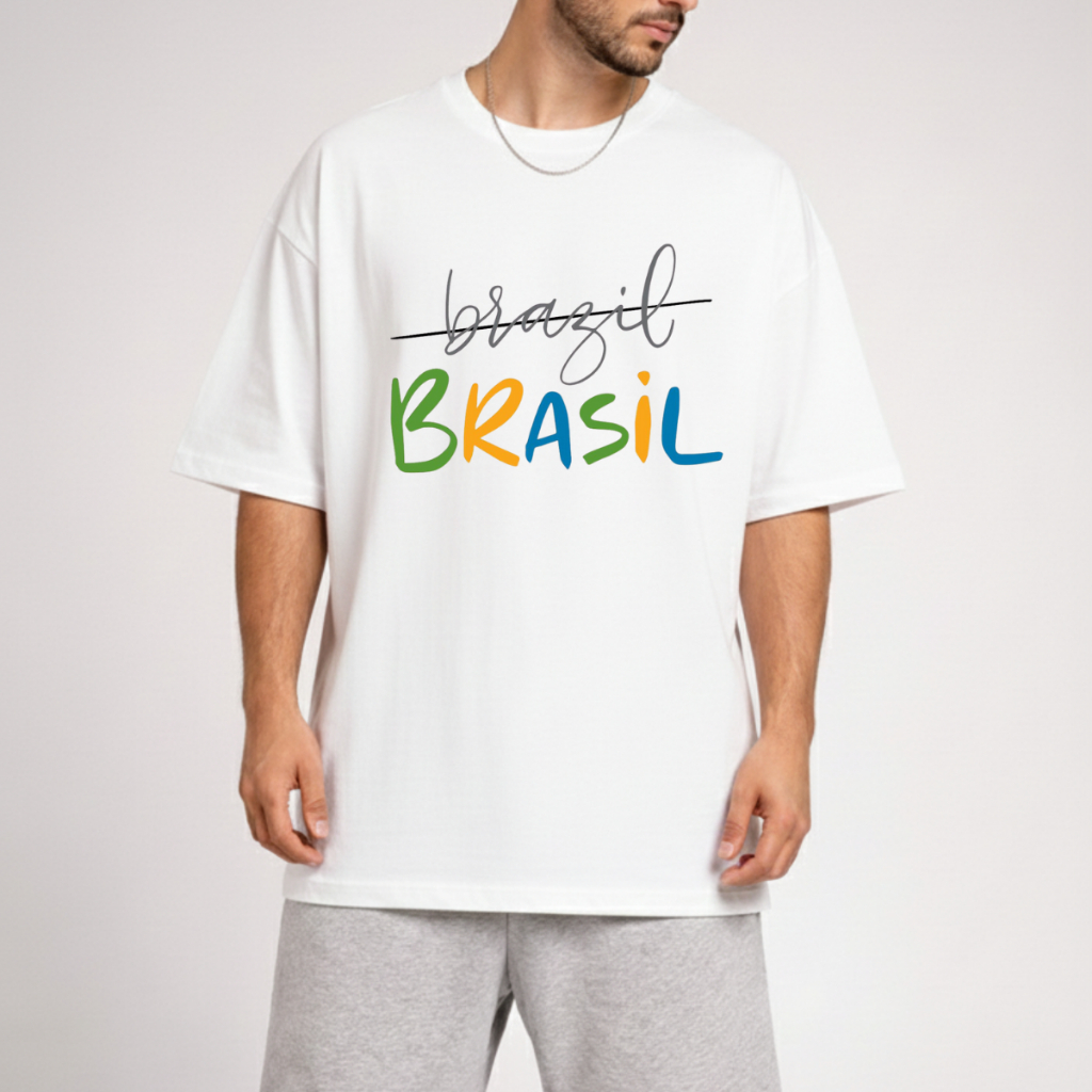 Camiseta Casual Masculina Estampa "BRASIL"  Algodão Premium Torcida Moda Futebol Brasileiro