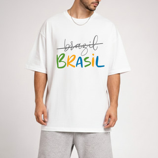 Camiseta Casual Masculina Estampa "BRASIL"  Algodão Premium Torcida Moda Futebol Brasileiro