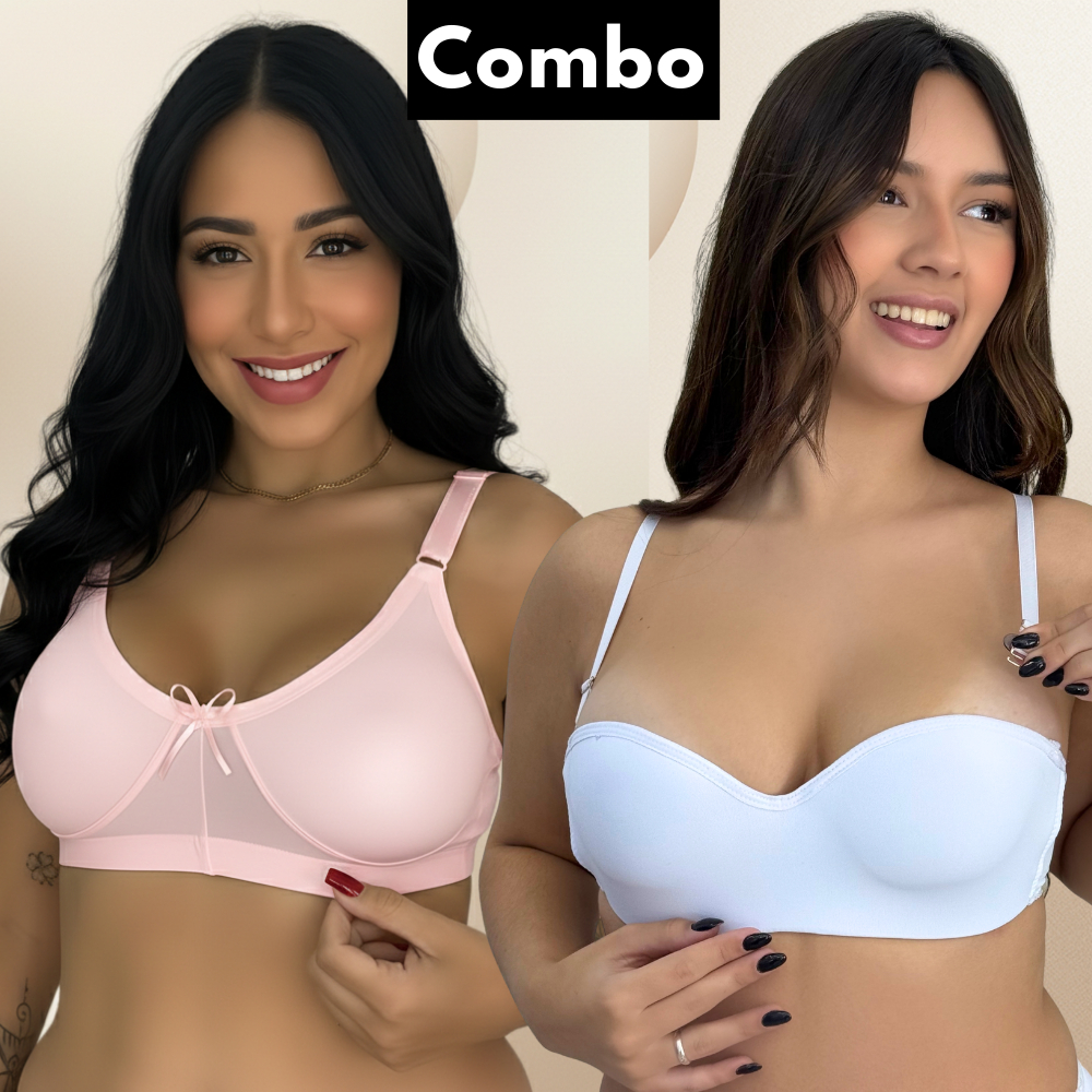 Combo 1 Sutiã Tomara Que Caia com Bojo e Aro+ 1 Sutiã Reforçado Alça Larga Sem Bojo Alta Sustentação em Oferta na Shopee