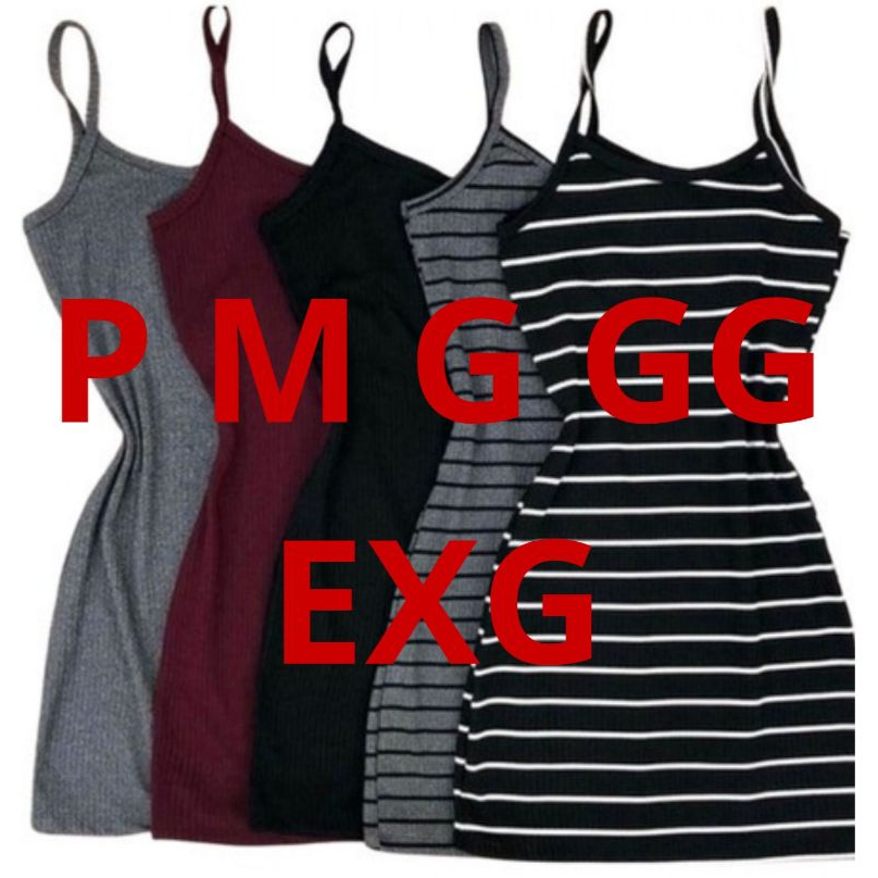 Vestido Midi Feminino Liso e Listrado Alça Fina Alcinha Tubinho Sem Bojo Moda blogueira em Oferta na Shopee