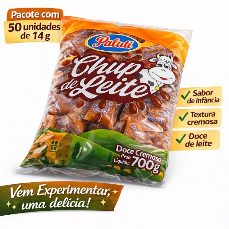 Doce de Leite Chup Pacote 700g com 50 Unidades Sachês de 14g Cada Paluti Doces Cremoso em Oferta na Shopee