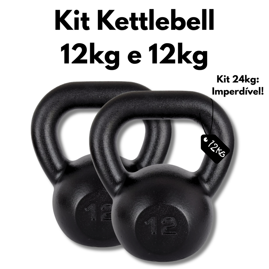 Kit Kettlebells 12kg e 12kg Treinamento Musculação Cross Training e Academia em Casa