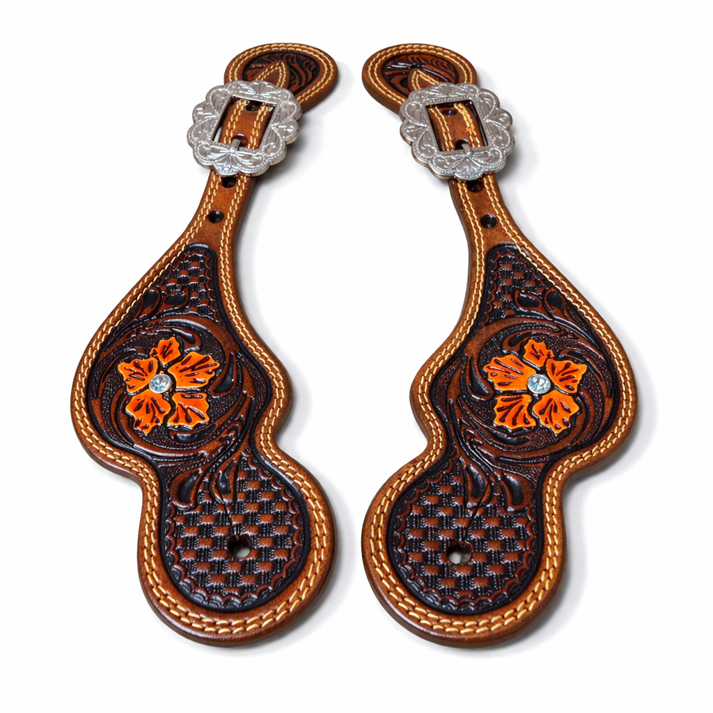 Correia de Espora Country Bordada Floral Colors Laranja Fluorescente Premium