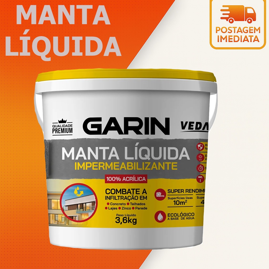 Manta Liquida Emborrachada Impermeabilizante Lajes Paredes Combate Infiltração Garin em Oferta na Shopee