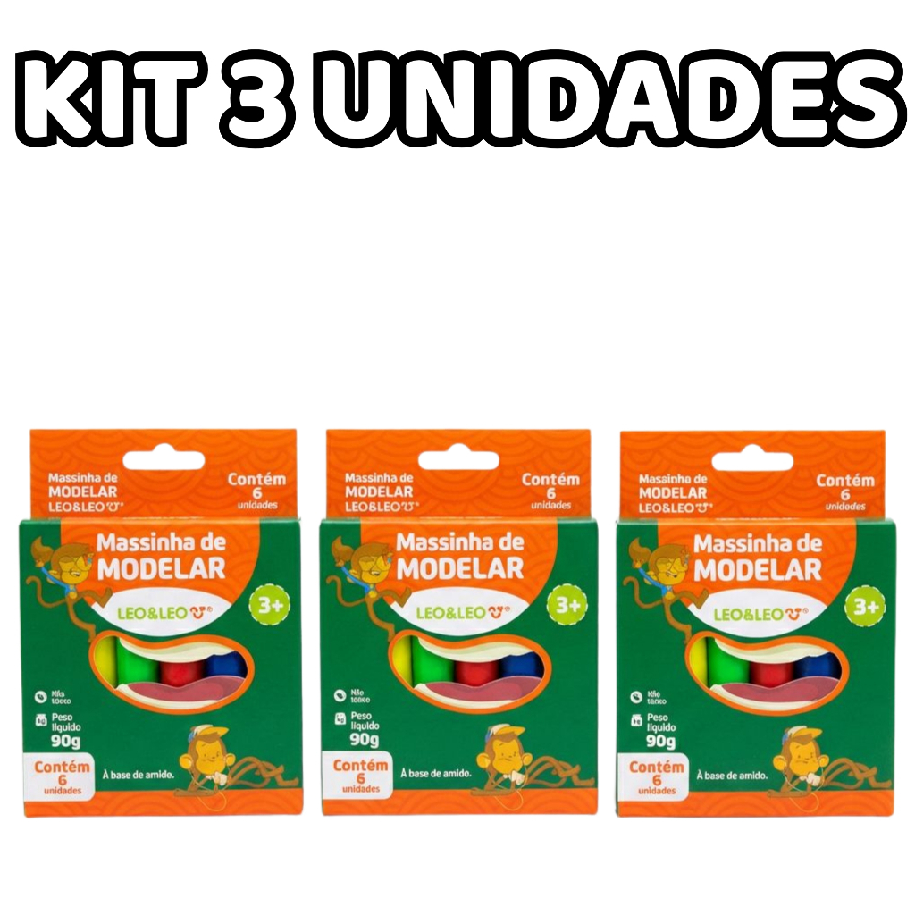 Kit Massinha de Modelar 6 Cores 90g Escolar Criança Brinquedo Educativo Colorido Atividades Infantil