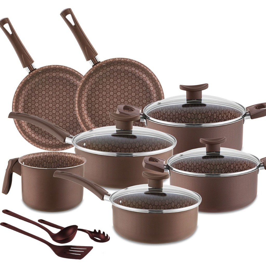 Jogo de Panelas 10 Peças antiaderente tampa de vidro Varias Cores em Oferta na Shopee