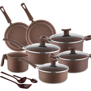 Jogo de Panelas 10 Peças antiaderente tampa de vidro Varias Cores em Oferta na Shopee