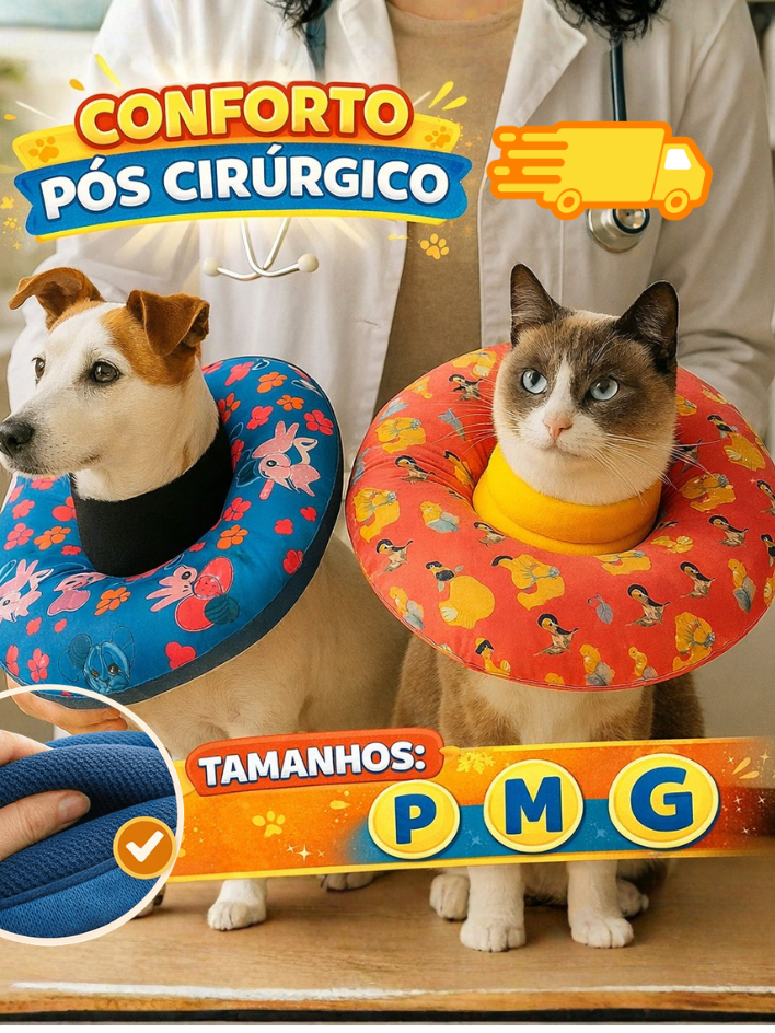 Proteção Pós Cirurgia para gatos e cachorros Colar Elizabetano Acolchoado Regulável Cães Gato