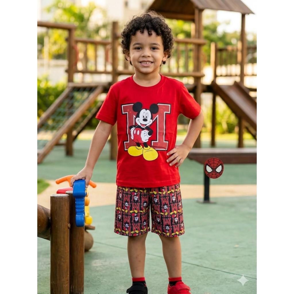 Conjunto Infantil Masculino 100% Algodão Menino | Camiseta e Bermuda 2 a 12 Anos | Moda Infantil