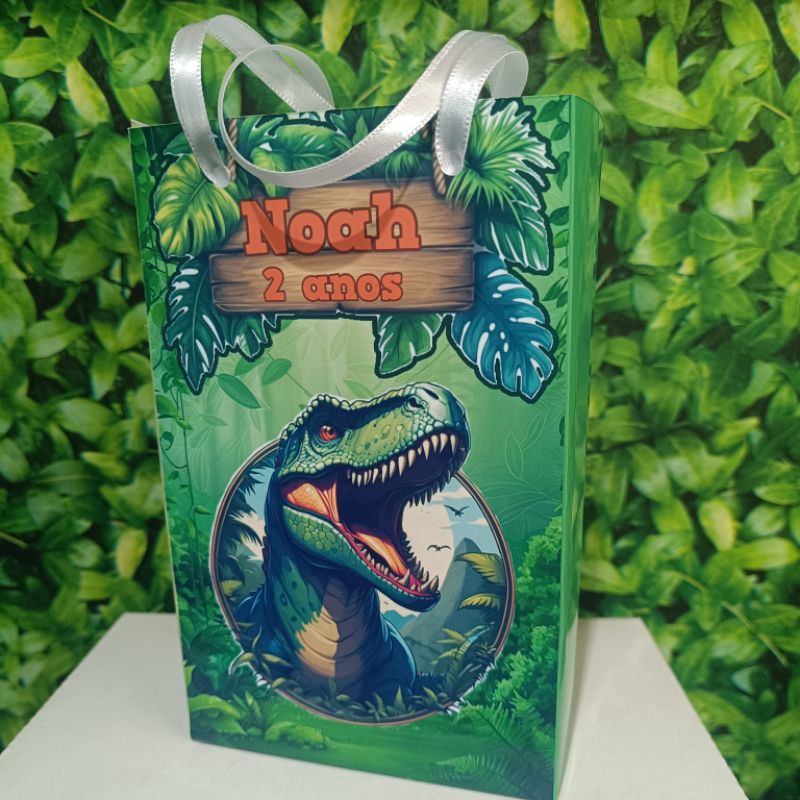 Sacolinha lembrancinha personalizada Dinossauros Tiranossauro Rex festa infantil
