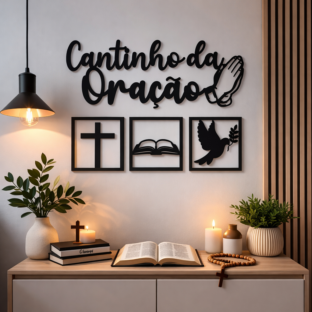 Kit Quadro Vazado Cantinho da Oração 4 Peças Montado Decoração Maravilhosa para Sala, Quarto em Oferta na Shopee