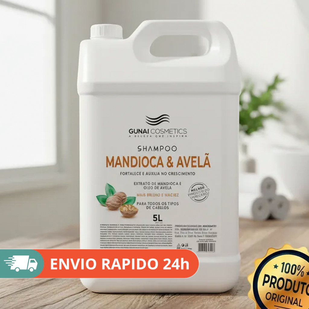 Shampoo Profissional 5L Gunai Cosmetics Mandioca e Avelã Força Crescimento e Nutrição em Oferta na Shopee