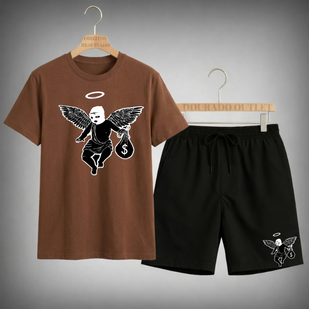 Conjunto Camiseta + Shorts Mauricinho Masculino ANJO LADRAO Lançamento Alta Qualidade Exclusivo Primavera Verão