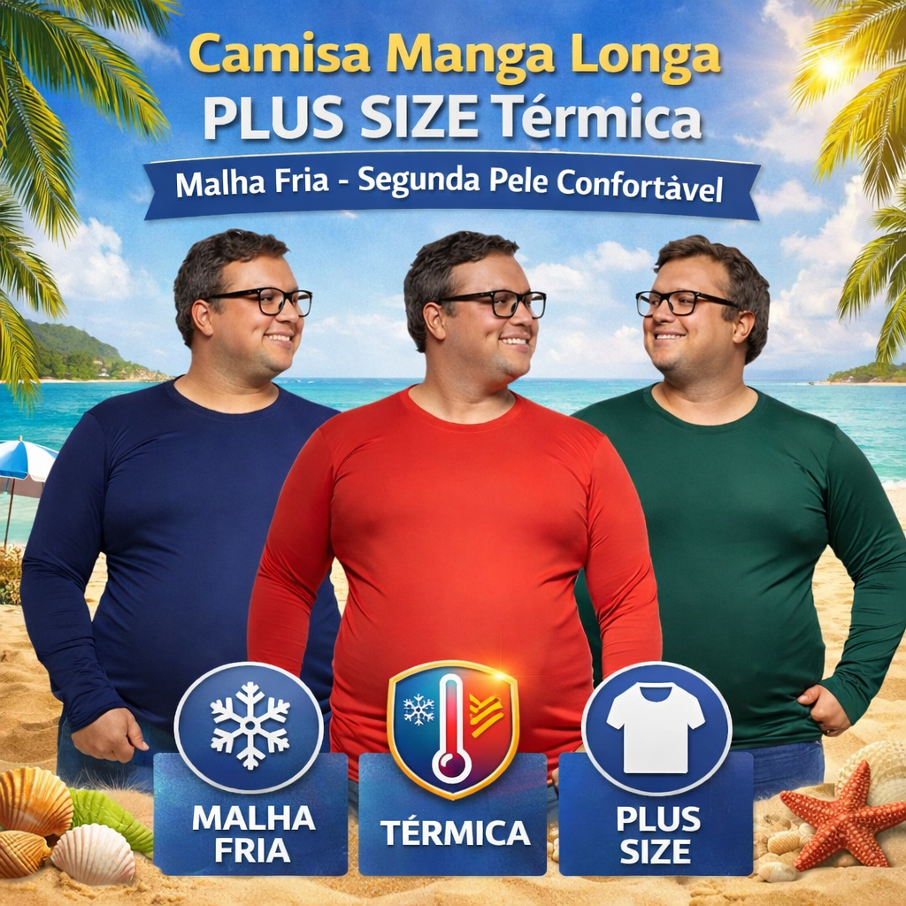 Camisa Manga Longa Plus Size Térmica Malha Fria - Segunda Pele Confortável em Oferta na Shopee
