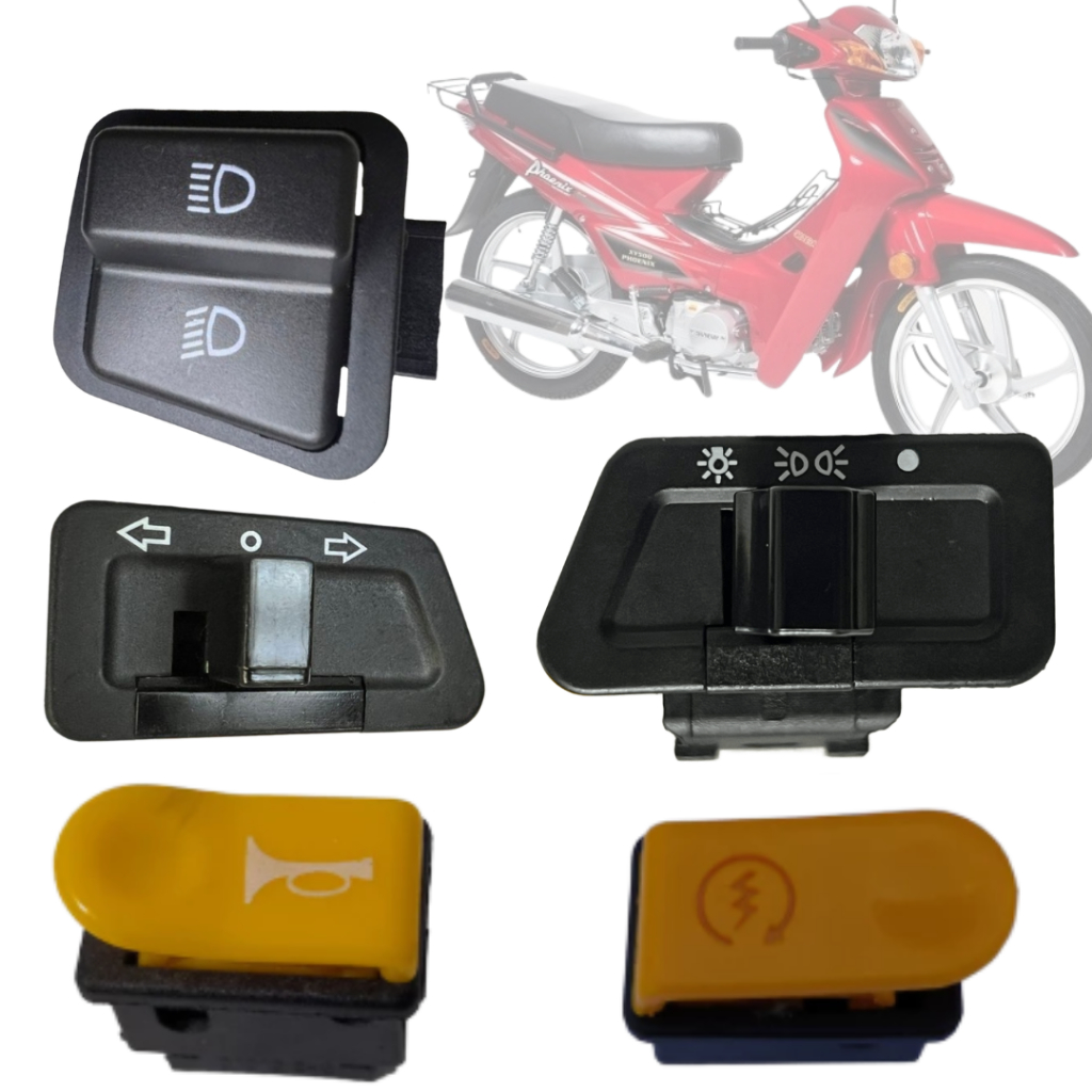 Kit Botão interruptor Farol Alto e Baixo Pisca Seta Buzina Partida Shineray Phoenix Gold 50cc Botões
