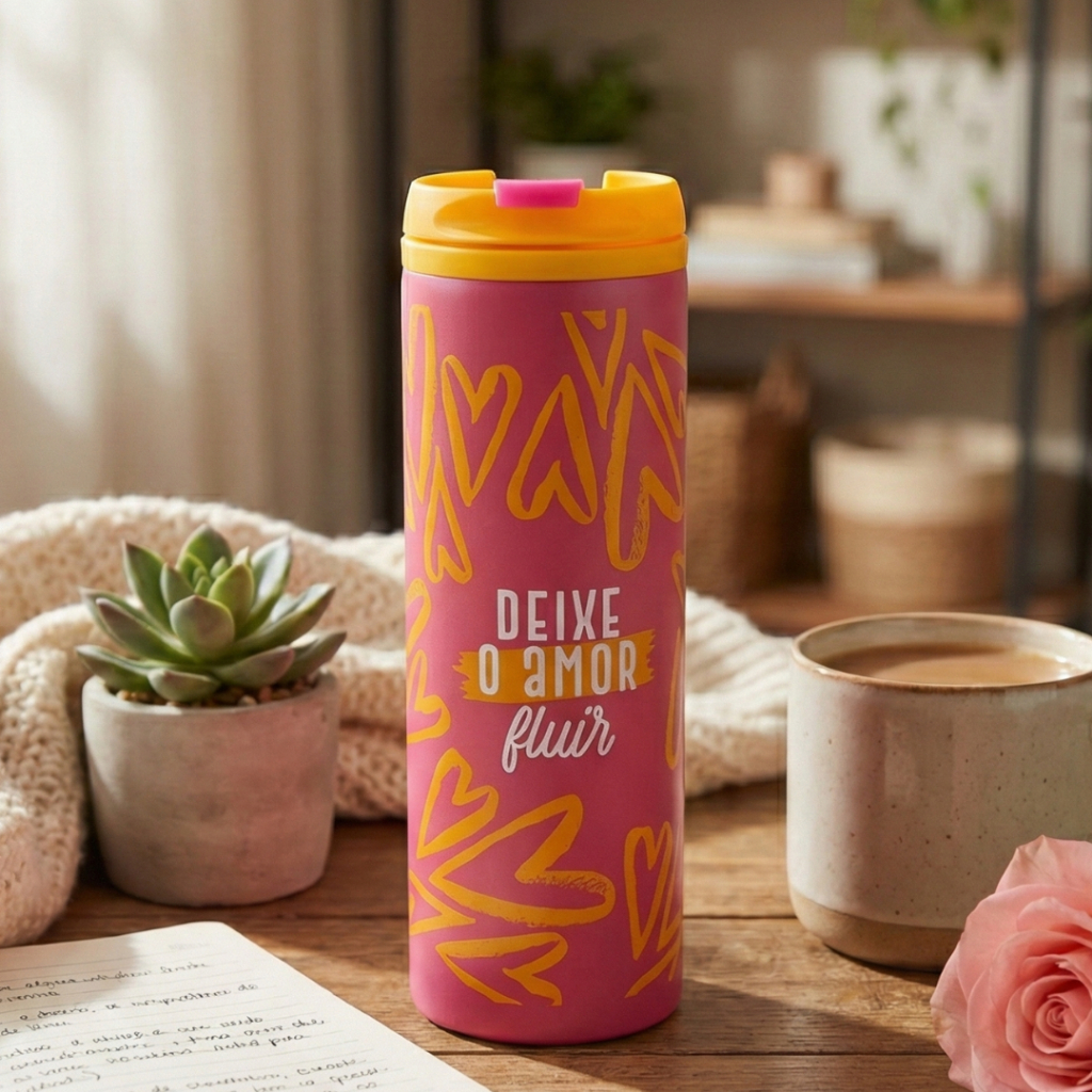 Copo Térmico Com Tampa Amor Fluir Uatt 450ml