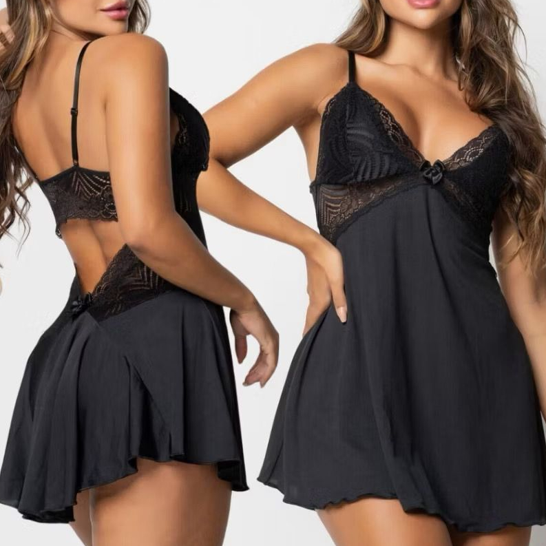 Camisola Curta Feminina Princesa Costas Nuas Babadinho Linha Noite | Tecido Leve Confortável | Para todas as mulheres