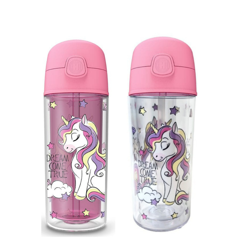 Garrafa Infantil de água Unicórnio 270ml canudo silicone em Oferta na Shopee