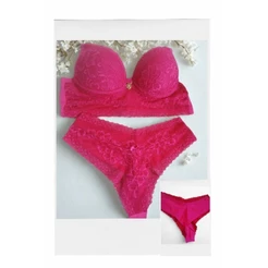 Conjunto de Lingerie - Sutiã de bojo e aro+Calcinha Fio duplo