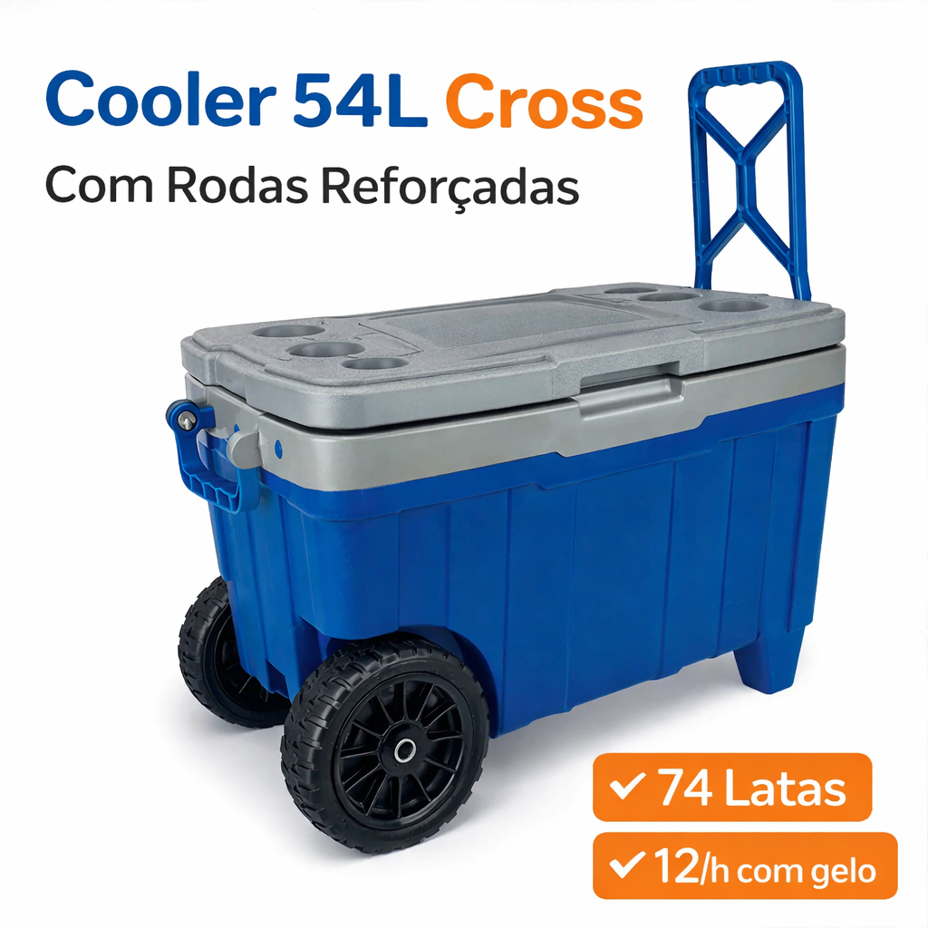 Caixa Térmica Cooler 54 Litros Cross Rodas Grande Gelo| Divisórias |Praia Camping Churrasco Bebidas Cerveja Antares em Oferta na Shopee
