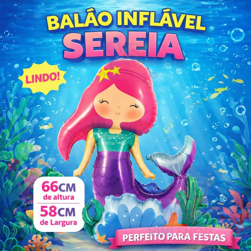 Balão Sereia Fundo do Mar com Concha – Decoração Festa Aniversário