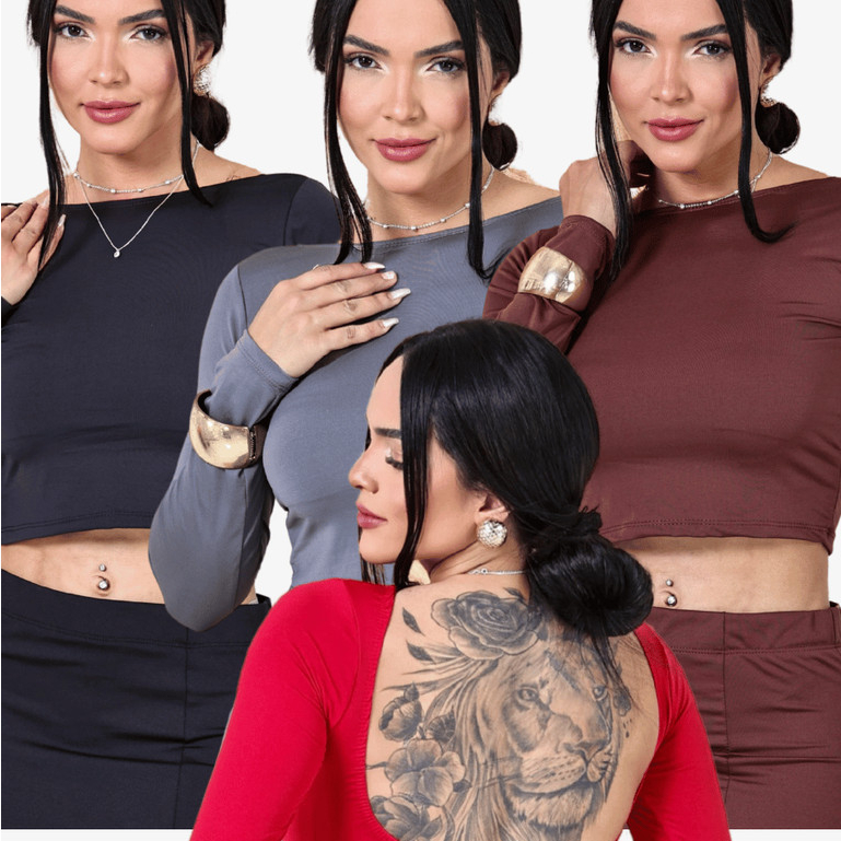 Cropped Costas Nua Feminino com Manga Longa Top Com Manga em Oferta na Shopee