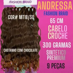 Crochet 65 cm sintetico premium Andressa fashion braid 300g 9 peças -AZURITA SLEEK 3 PEÇAS BIO NATURAL -JAINARA SLEEK