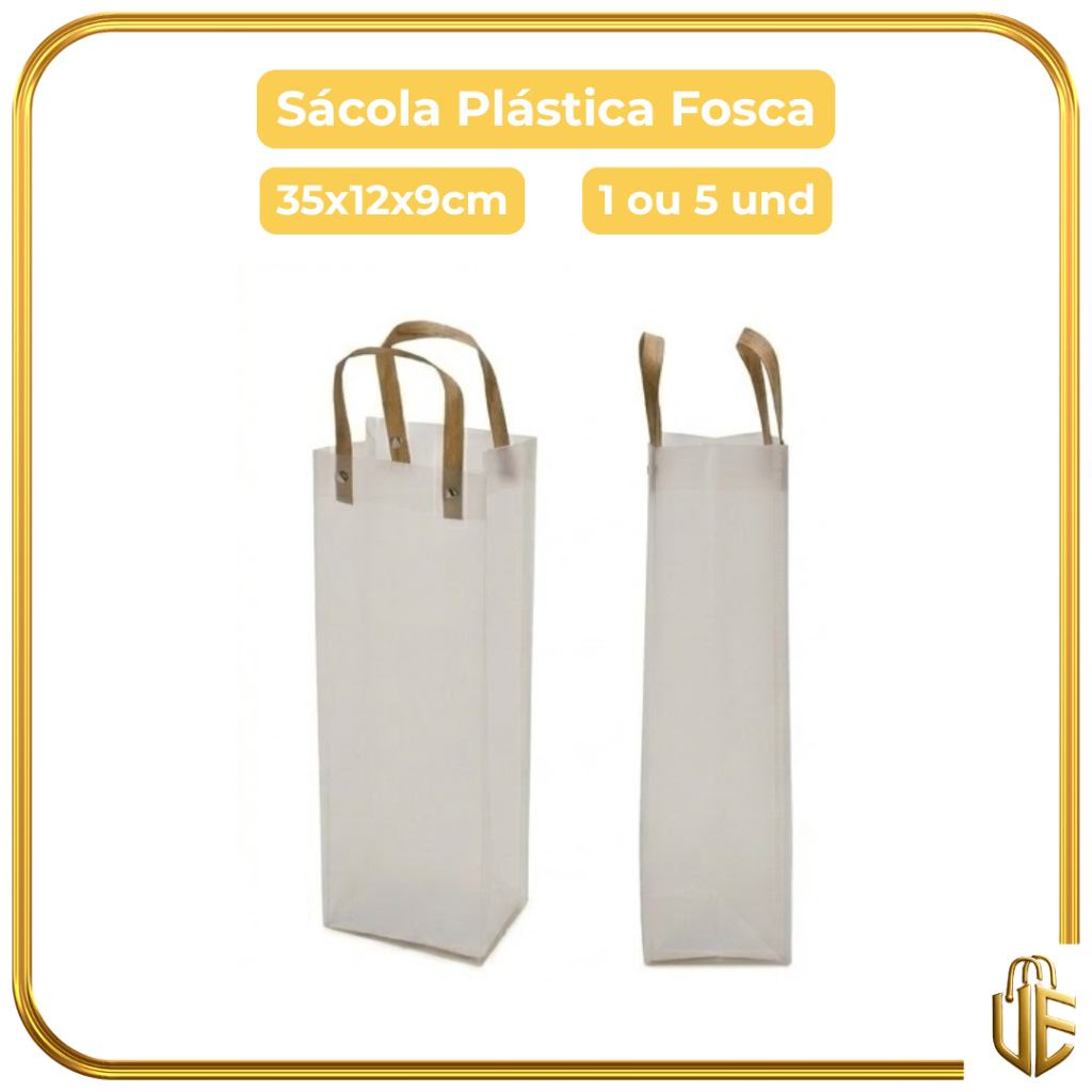 Sacola Plástica Retangular Fosca 35x12x9cm Alça Papelão Botão Metálico Premium
