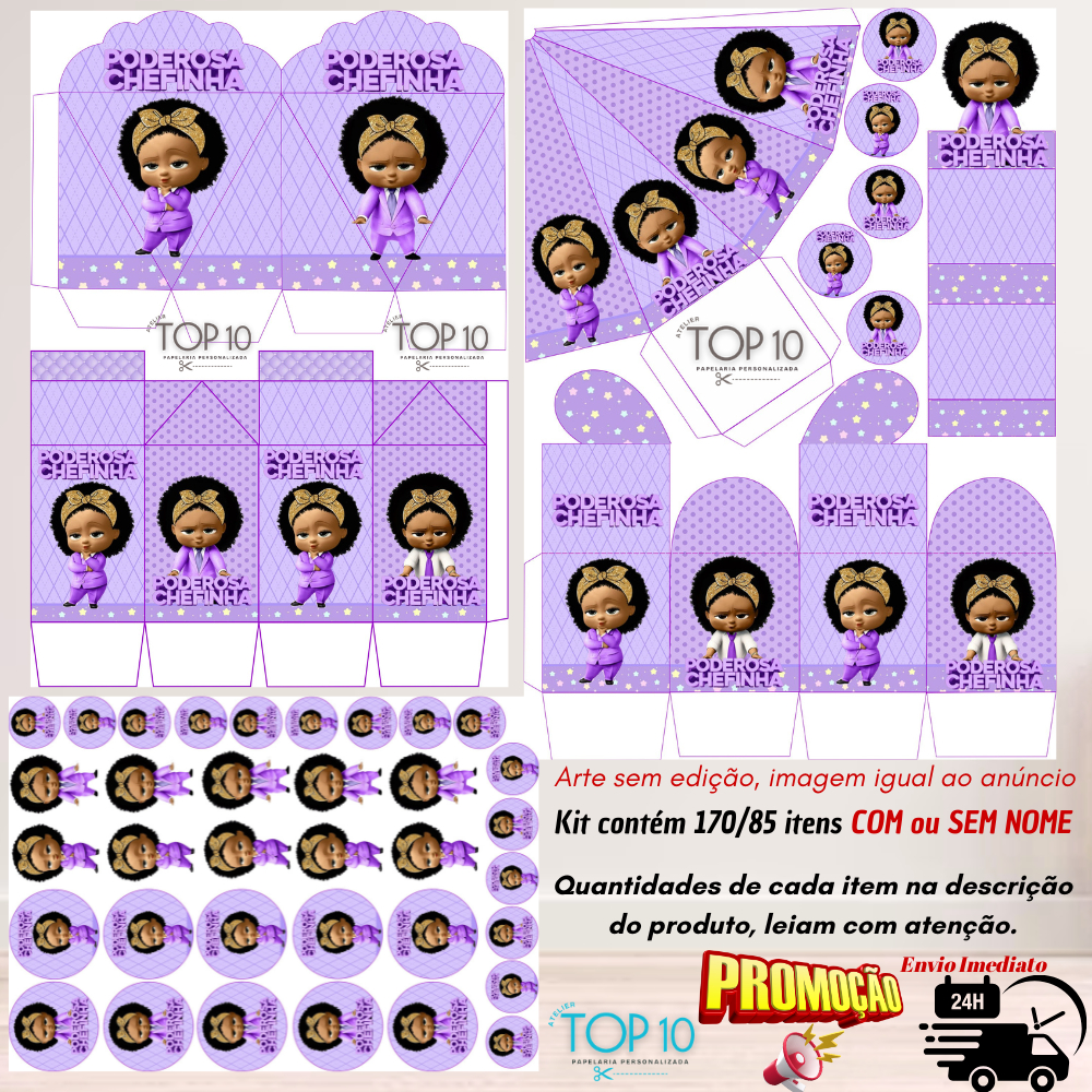 Kit de Lembrancinhas Personalizadas com 170/85 itens TEMA: PODEROSA CHEFINHA LILÁS - Envio rápido