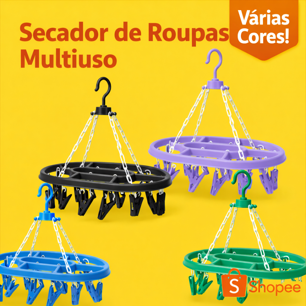 Varal Íntimo Suspenso com 16 Prendedores – Cores Sortidas Envio Aleatório