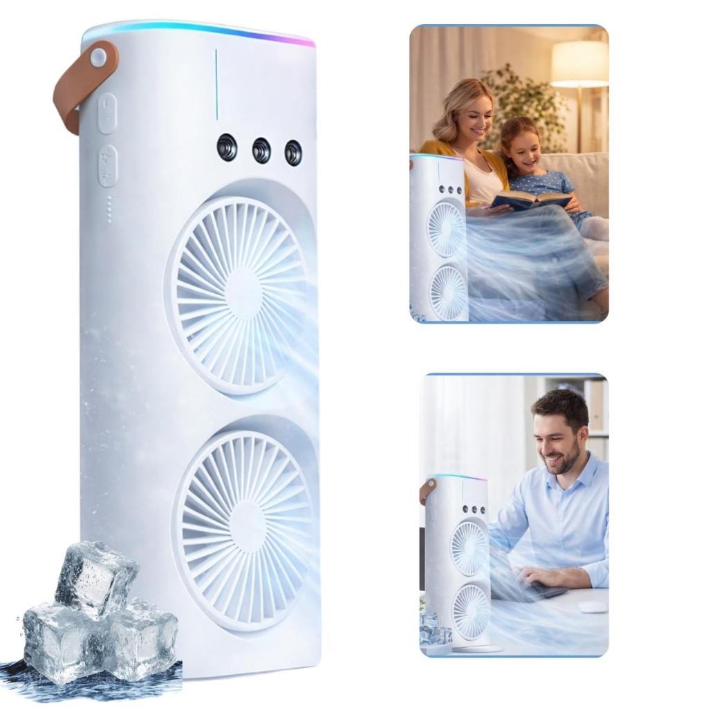 Ventilador Portátil Recarregável USB com 2 Hélices Potente Silencioso Ar Gelado para Quarto Escritório