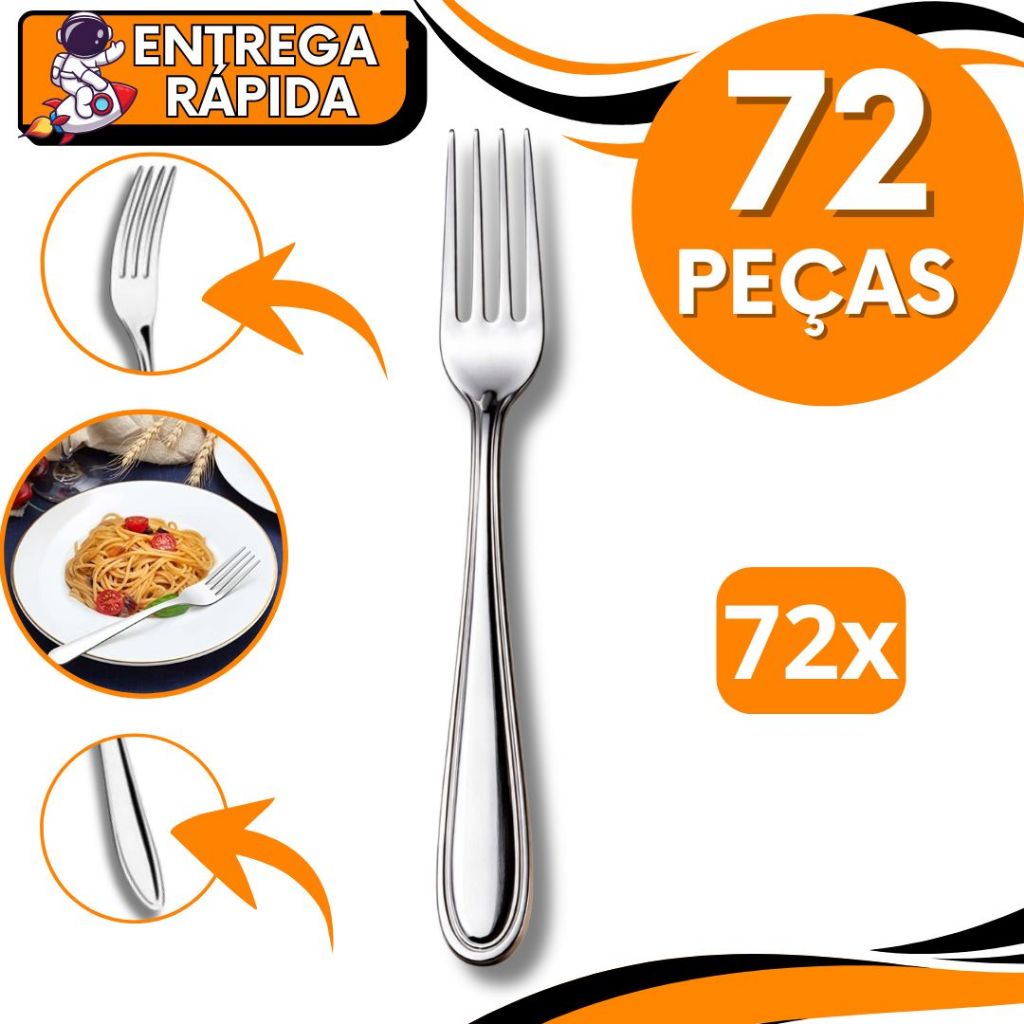 KIT CONJUNTO 72 Garfo de Mesa Utensilio Cozinha Carne Churrasco Arroz Aço Inox Talher Casa Cozinha Restaurante Pizzaria