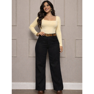 Calça de Linho Feminina Cintura Alta Pantalona Alfaiataria Cintura Alta Elegante Confortável Wide Leg em Oferta na Shopee