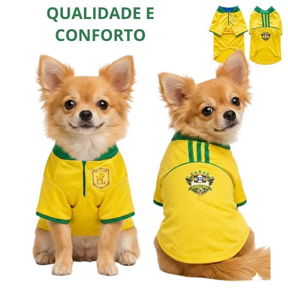 Roupa Pet Brasil para Cachorro Camisa Seleção Brasileira Pet PP P M G GG