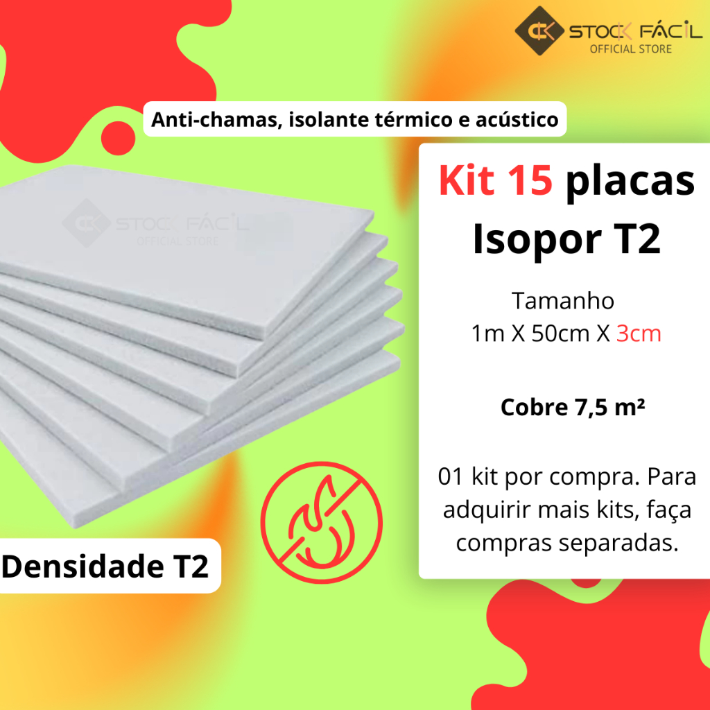 Kit 15 Unidades Placas de Isopor 3cm Isolamento Calor e Som Anti Chamas em Oferta na Shopee