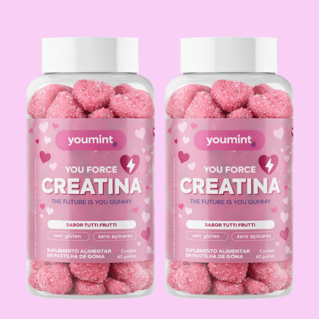 Kit 2 Creatina Gummy Youmint Tutti Frutti 120 Gomas Suplemento Recuperação Força Academia Esportiva