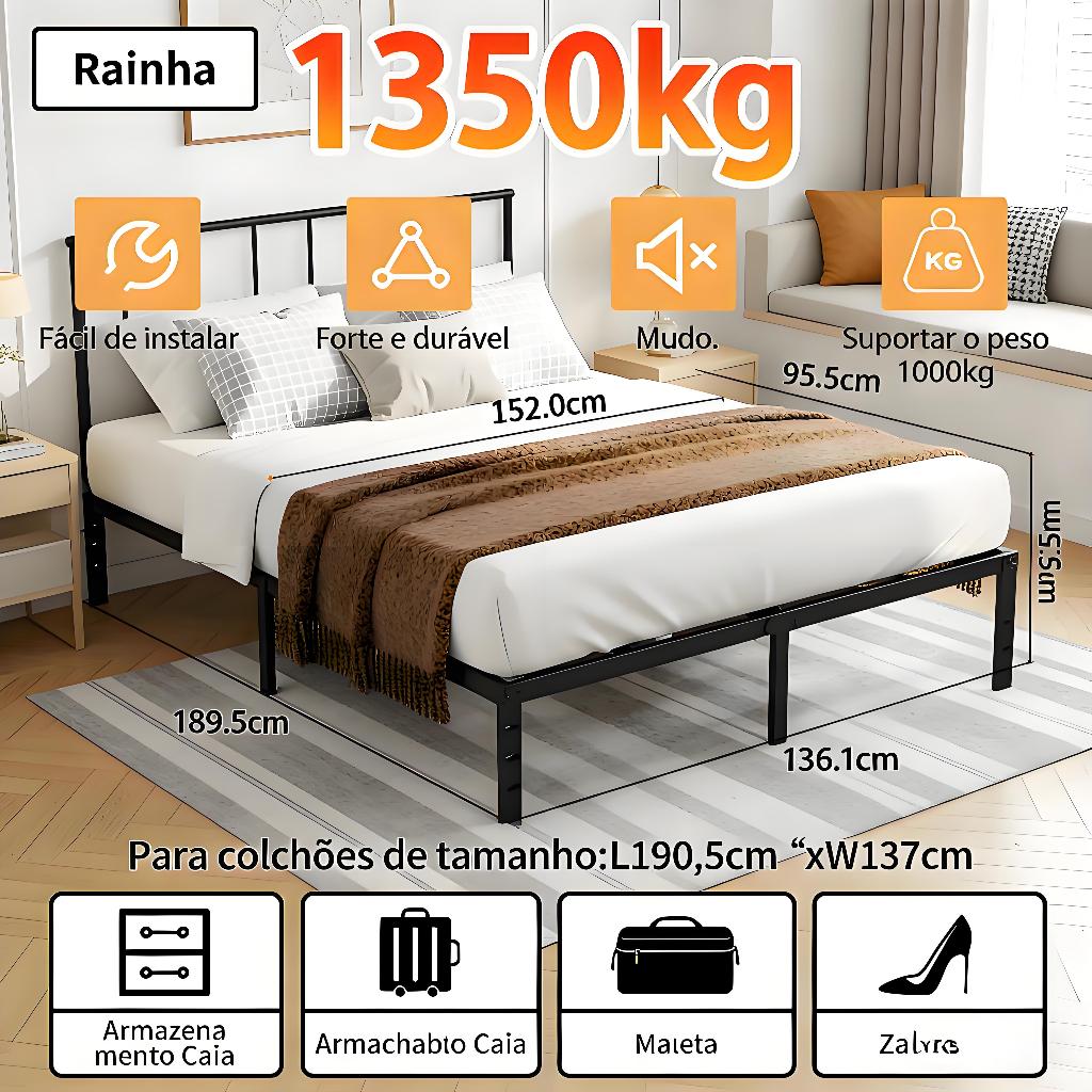 Estrado para Cama Solteiro e Casal em Aço, Dobrável com Ripas Antiderrapantes, Montagem Simples e Rápida O17